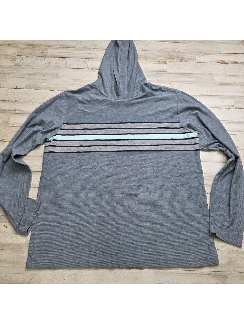 Vineyard Vines Island Hoodie T-Shirt Men's MED Tee Pima Cotton Gray Stripe